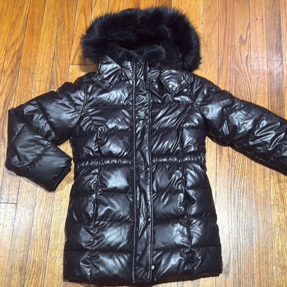 Kids Black Puffer Jacket with Faux Fur Hood